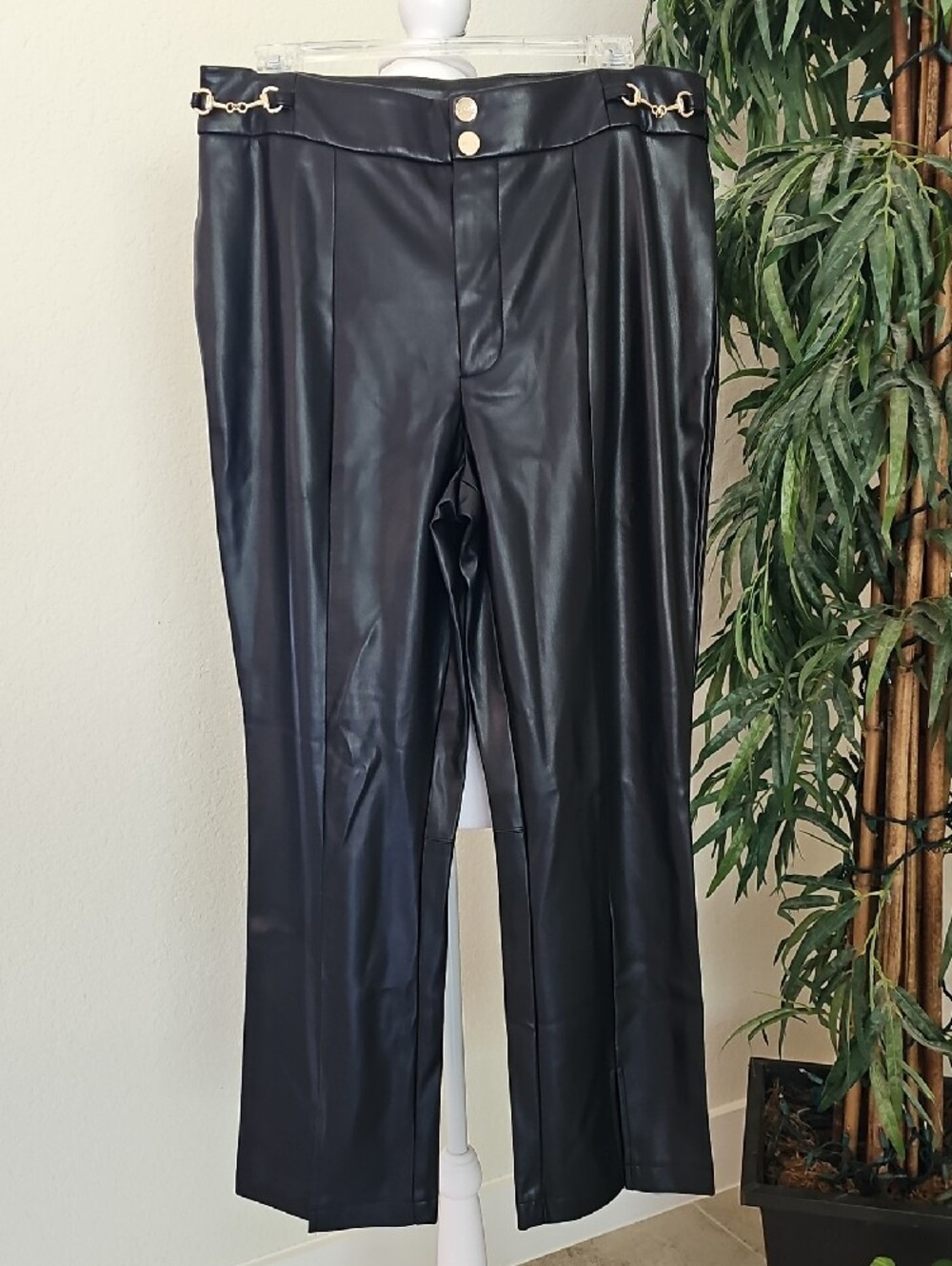 Cache Black Vegan Faux Leather Pants with Gold Hardware Sz 10